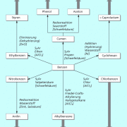 Elektrophile Substitutionen am Benzen führen zu vielfältigen Verwendungsmöglichkeiten von Benzen und anderen Aromaten. 