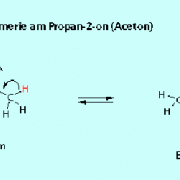 Keto-Enol-Isomerisierung am Beispiel von Aceton (Propan-2-on). 