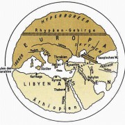 Die Karte des HEKATAIOS (6. Jh. v. Chr.) mit der Darstellung der damals bekannten Teile der Erde als Scheibe 
