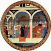 MASACCIO (1401–1429): Besuch in der Wochenstube, Tondo, um 1425–1428, Holz, Durchmesser 56 cm, Berlin, Gemäldegalerie. 