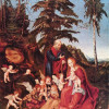 LUCAS CRANACH DER ÄLTERE (1472–1553): Ruhe auf der Flucht, 1504, Öl auf Holz, 70,7 x 53 cm, Berlin, Gemäldegalerie. 
