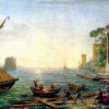 CLAUDE LORRAIN: „Seehafen beim Aufgang der Sonne“;2. Drittel 17. Jh., Öl auf Leinwand, 72 × 97 cm;München, Alte Pinakothek. 