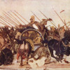 Das großartige Fußbodenmosaik wurde im Haus des Fauns in Pompeji gefunden. Vorlage war wahrscheinlich ein griechisches Gemälde.Dargestellt ist der entscheidende Augenblick in der Schlacht ALEXANDERs DES GROSSEN mit dem letzten Achämenidenkönig DAREIOS III