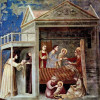 GIOTTO DI BONDONE: Freskenzyklus in der Arenakapelle in Padua (Scrovegni-Kapelle),Szene: „Maria Geburt“;1304–1306, Fresko;Padua, Cappella degli Scrovegni all'Arena. 