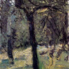 RICHARD GERSTL: „Sonnige Wiese mit Obstbäumen“;um 1908, Öl auf Leinwand;Wien, Sammlung Leopold.(plastische Struktur) 