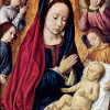 Tafelmalerei Meister von Moulins: „Maria mit Kind und Engeln“;1490, Holz, 39 × 30 cm;Brüssel, Musée Royaux des Beaux Arts. 
