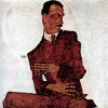 EGON SCHIELE: „Porträt des Arthur Rössler“;1910, Öl auf Leinwand, 99,6 × 99,8 cm;Wien, Historisches Museum der Stadt Wien.(monochromes Konzept) 
