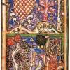 Meister der Carmina Burana: „Carmina Burana“,Szene: „Waldlandschaft“;um 1230, Pergament;München, Bayerische Staatsbibliothek. 