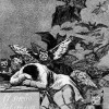 FRANCISCO DE GOYA Y LUCIENTES: Folge der »Caprichos«, Blatt 43: „Der Traum der Vernunft gebiert Ungeheuer“;1797–1799, Aquatinta-Radierung;Madrid, Biblioteca Nacional. 