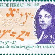 Französische Briefmarke aus dem Jahre 2001 mit Porträt Fermats und fermatscher Vermutung 