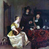 GERARD TER BORCH D. J.: Junge Frau, zwei Männer auf der Theorbe vorspielend, 2.Drittel 17.Jh., Leinwand, National Gallery London